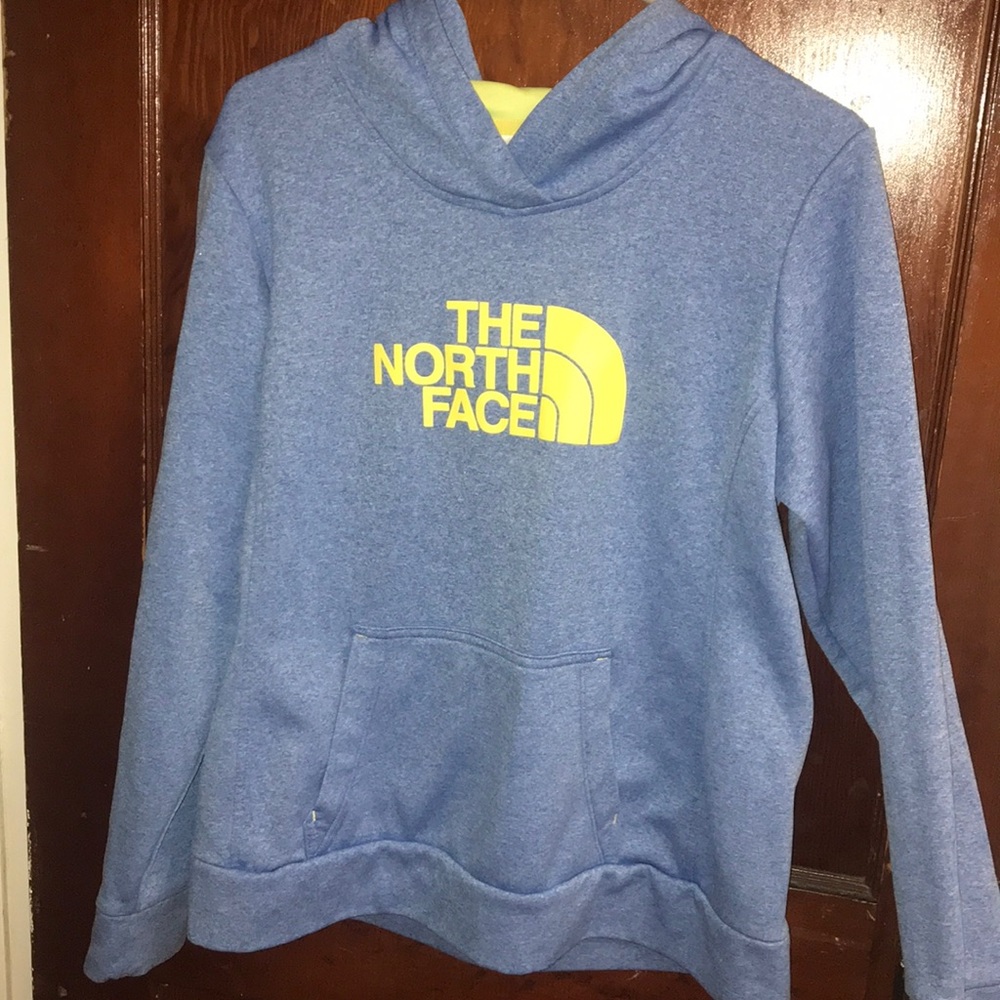 Blue and yellow north face hoodie
